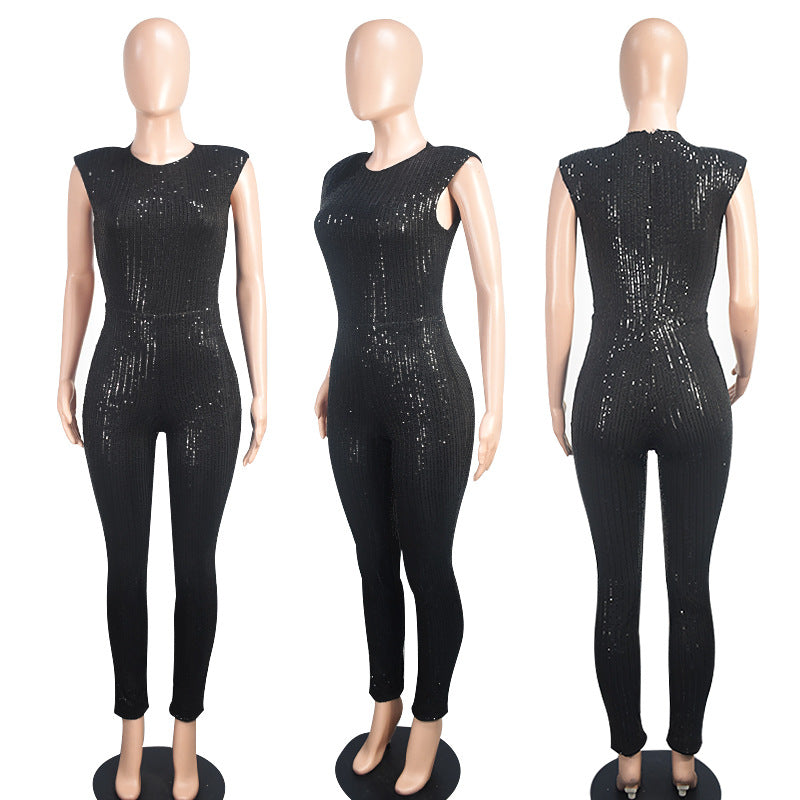Sequins Round Neck Sleeveless Fashion Sexy Nightclub Jumpsuit 6