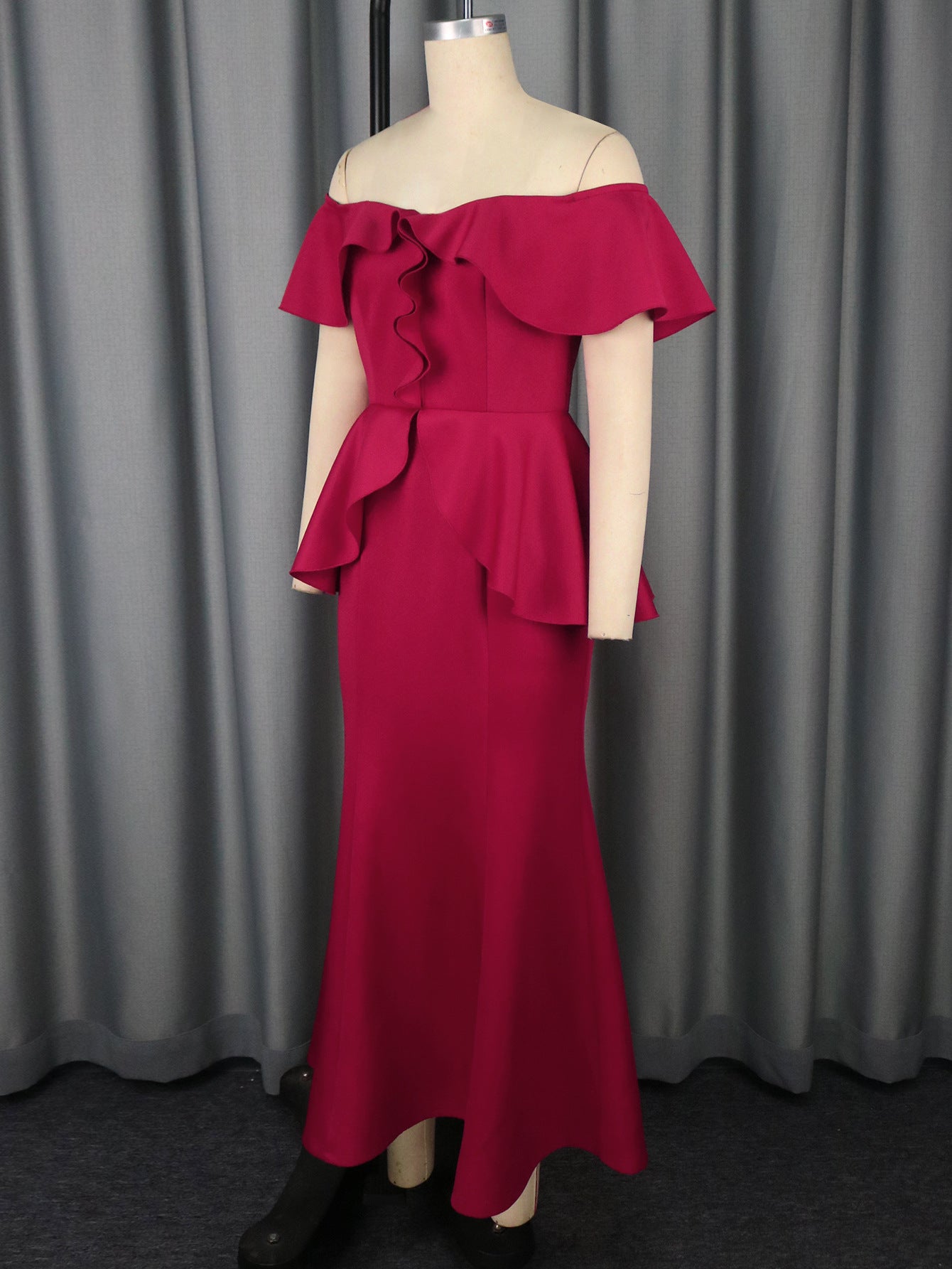 Sexy Ruffle Off-Shoulder Long Dress Chic Elegant Bodycon Formal Party Mermaid Gown 6