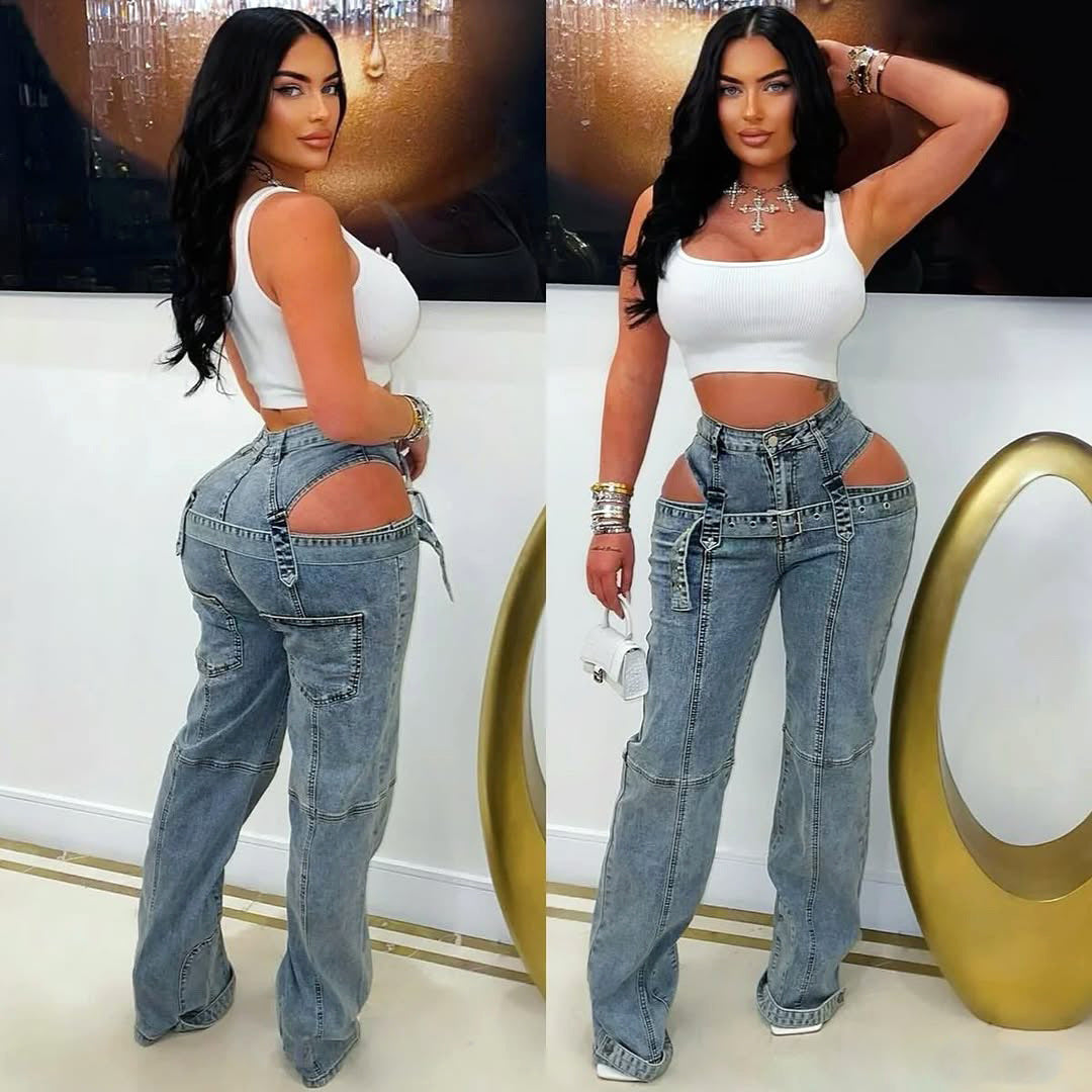 Women Casual Denim Pants with Metal Rivets