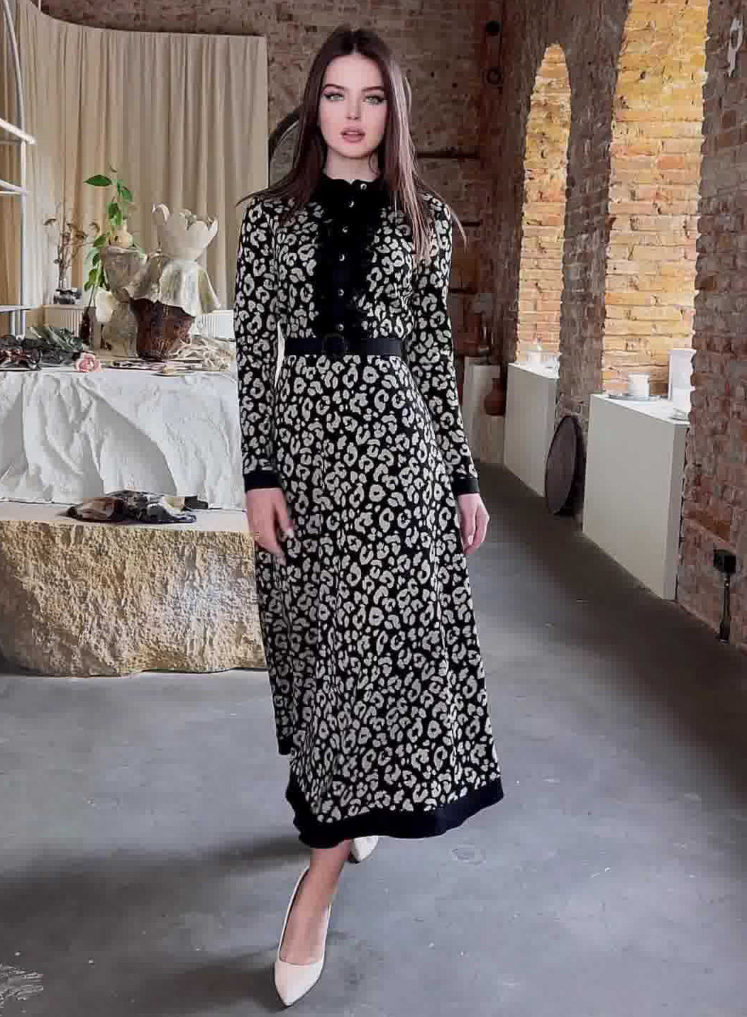 Spring Chic Elegant Slim Waist Printed Fashionable Slim Fit Long Dress 3