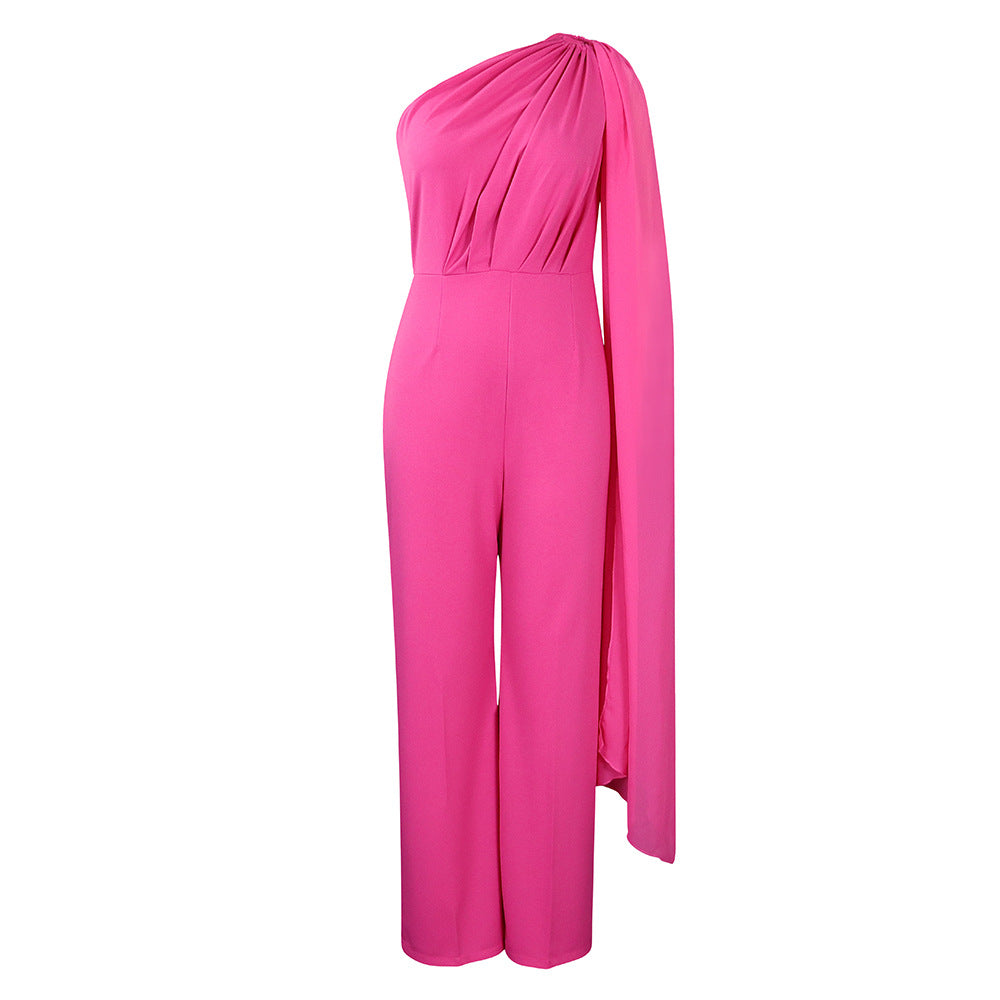 African Women's Solid Color Sexy One Shoulder Formal Party Fashion Jumpsuit 13