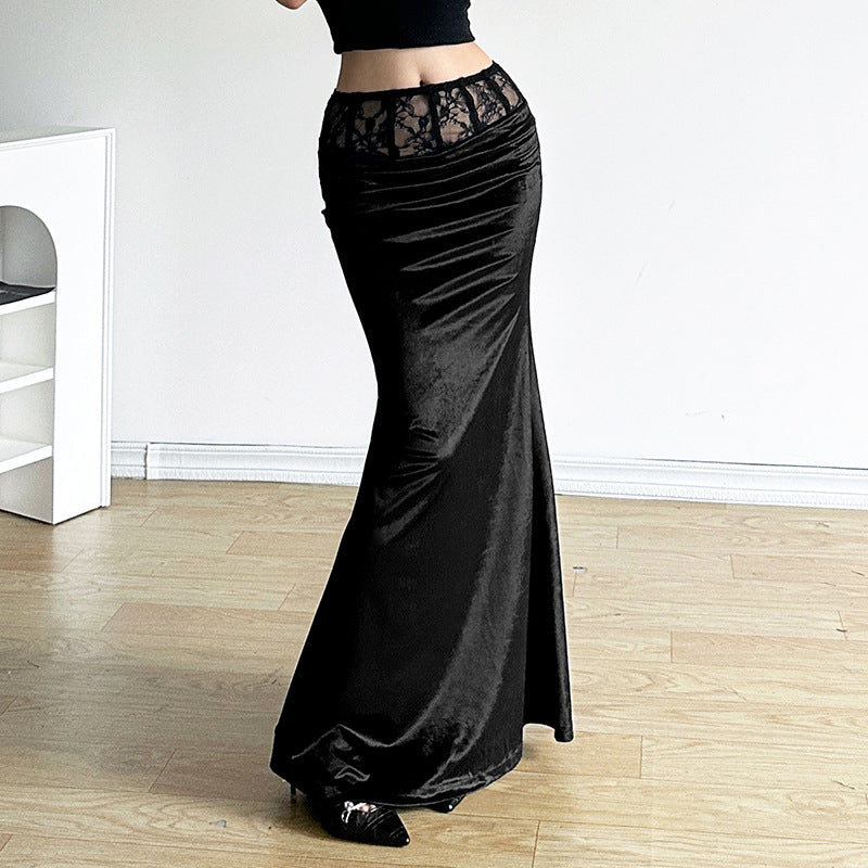 Sexy Lace Patchwork Solid Color Chic Elegant Slim Long Skirt 9