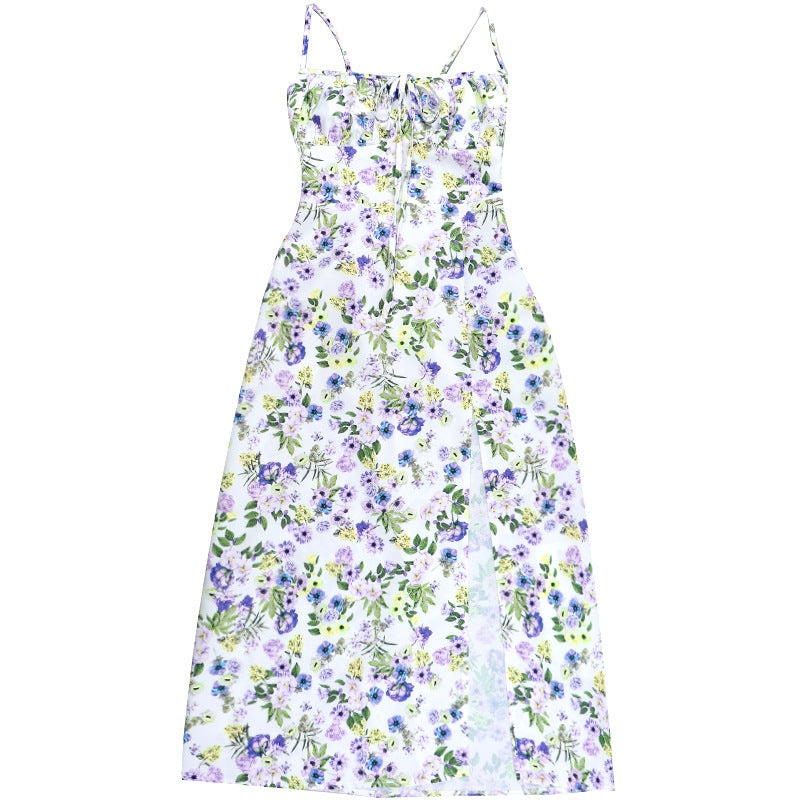 Women summer French printed slit Strap Dress 10