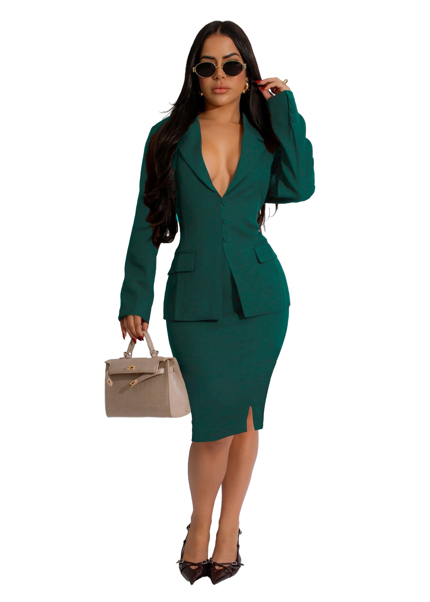 Women Sexy Solid Dress Two Piece Set 8