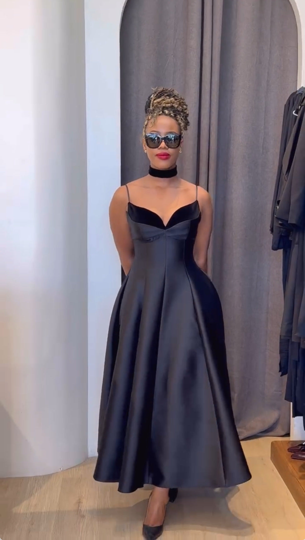 Women's Autumn Chic Elegant Strap V-Neck High Waist Slim Fit A-Line Dress 3