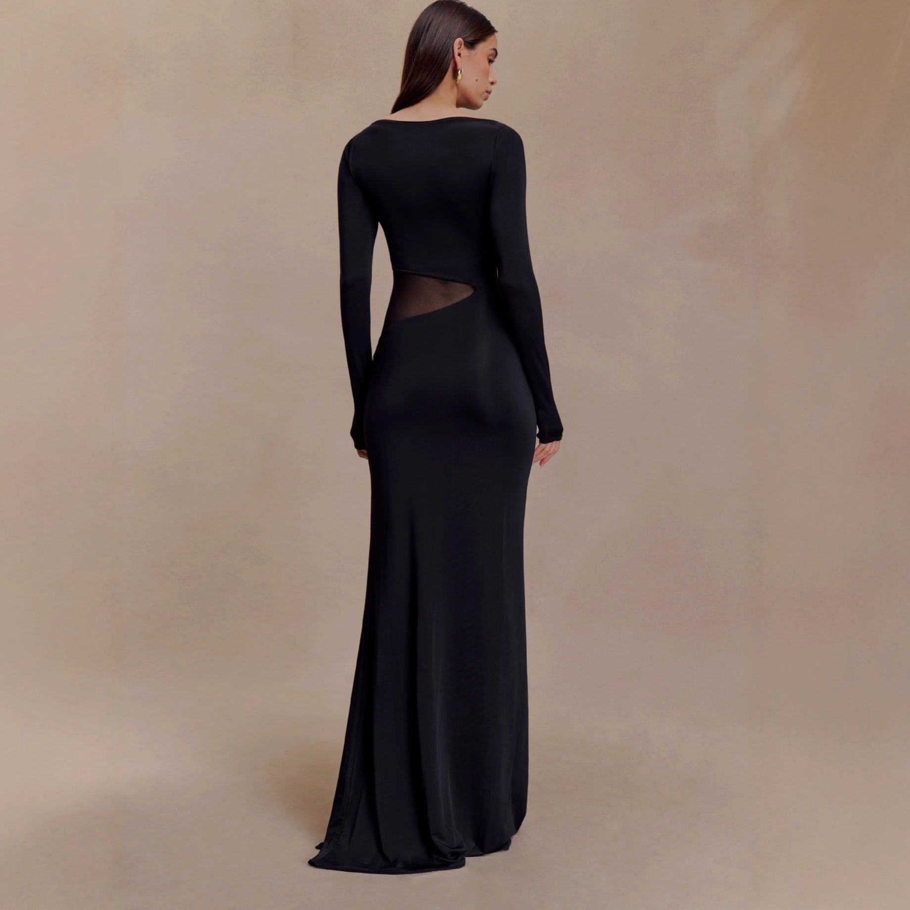 Women's Long Sleeve Cut-Out See Through Slit Long Dress 3