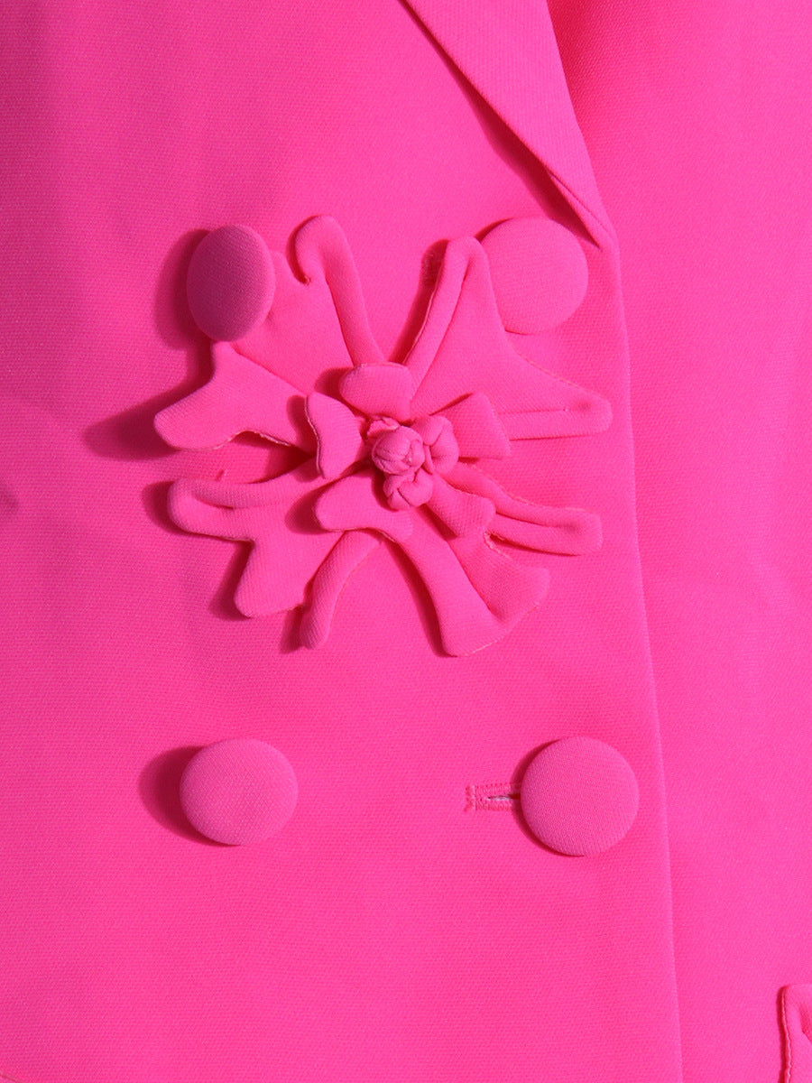 Women double-breasted floral Patchwork Blazer + high-waisted Bell Bottom pants two-piece set 28