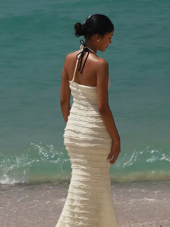 Women's Summer Sexy Chic V-Neck Halter Neck Tie Bodycon Dress 6