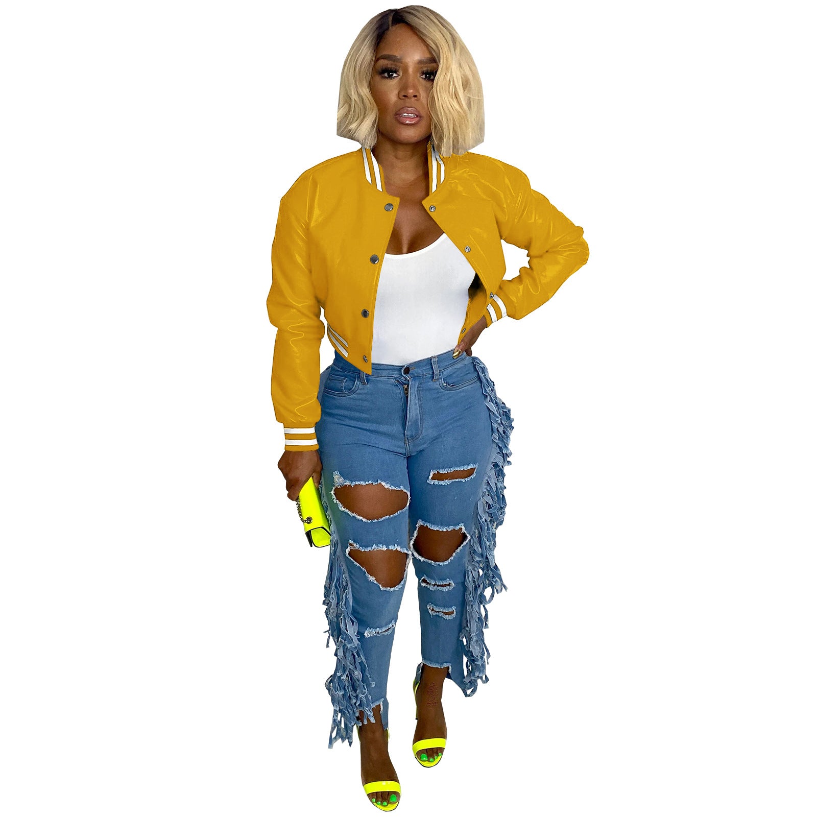 WomenCasual Ribbed Collar Pu-Leather Jacket 9