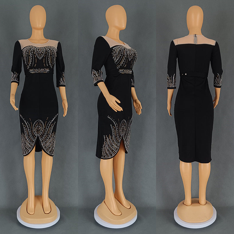 African Women Half-Sleeve Beaded Beaded Party Dress 8