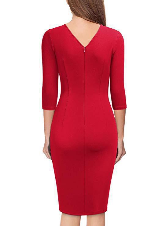 Women three-quarter sleeve v-neck bodycon professional dress 20