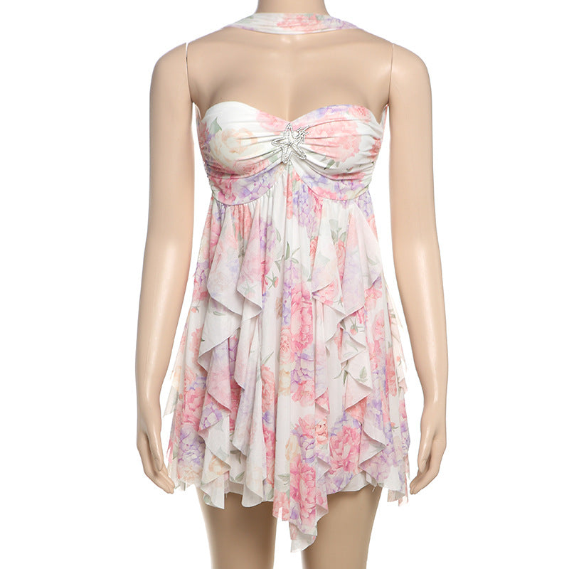 Summer Women's Sexy Halter Neck Low Back Asymmetrical Short Dress 22