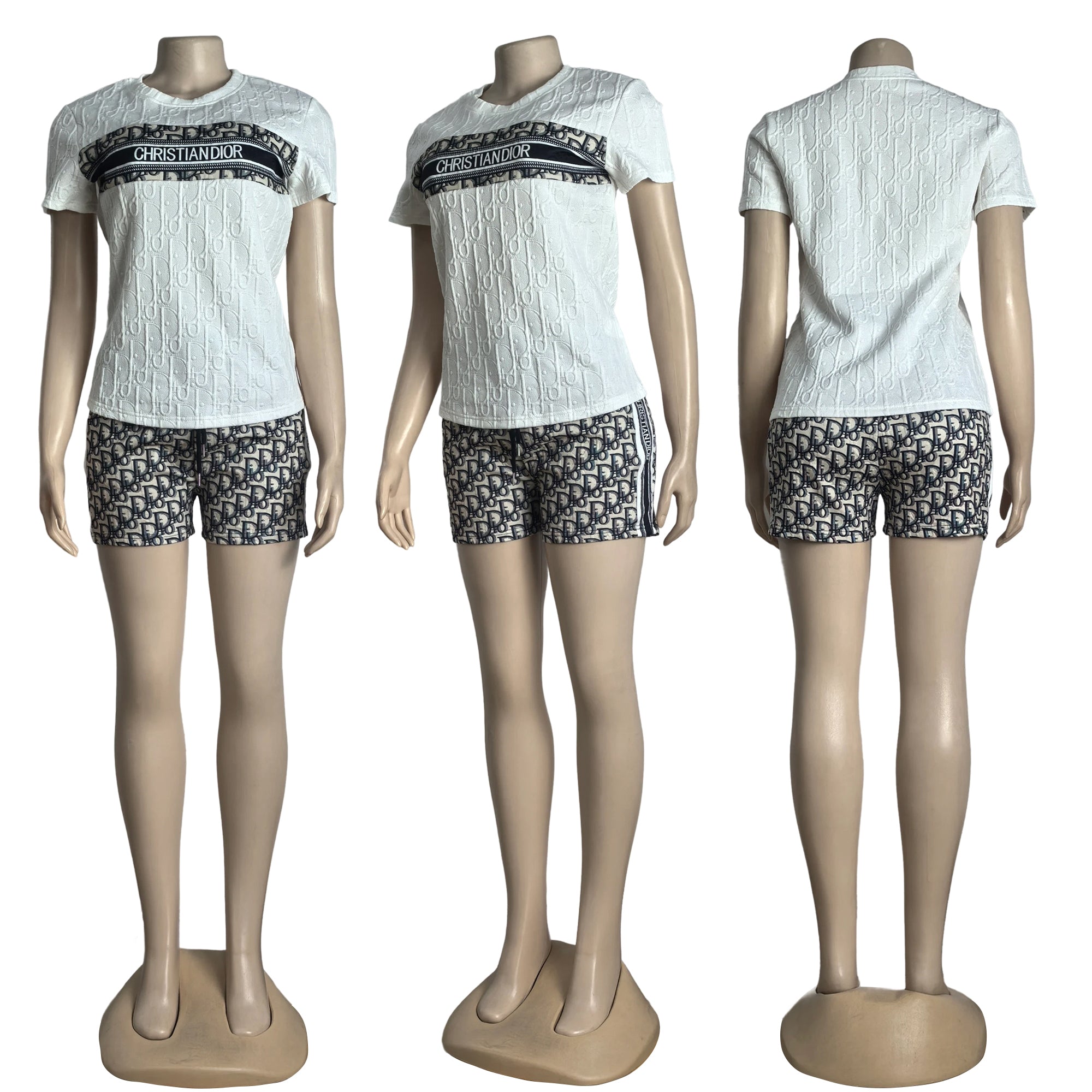 Women Career jacquard short sleeve Top and shorts two-piece set 8