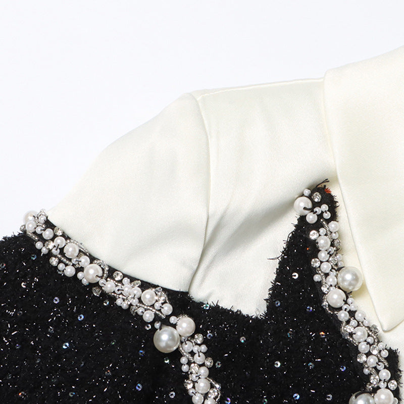 beaded sequin design Turndown Collar long-sleeved short dress 8