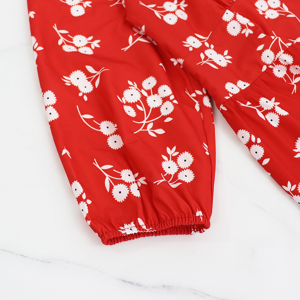 Women Floral Print V Neck Maxi Dress 7