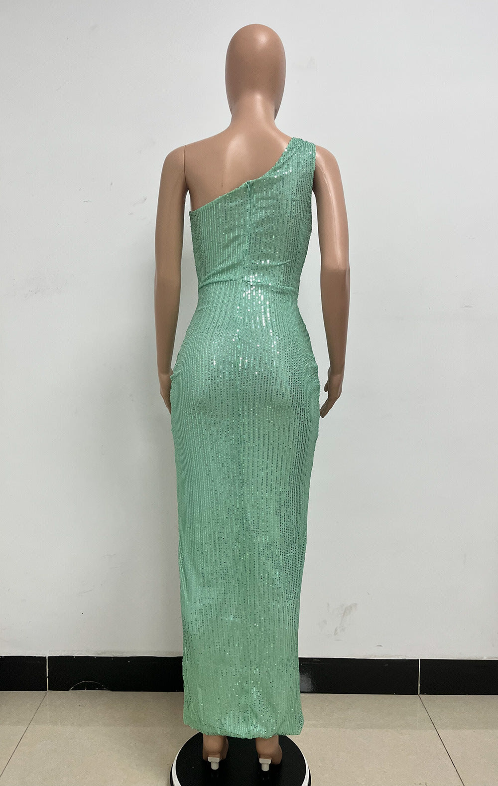 Women's One-Shoulder Lace-Up Sequined Evening Dress 97