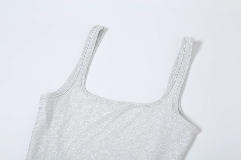 Women Off Shoulder Solid Sequin Suspender Sexy Bodycon Dress 10