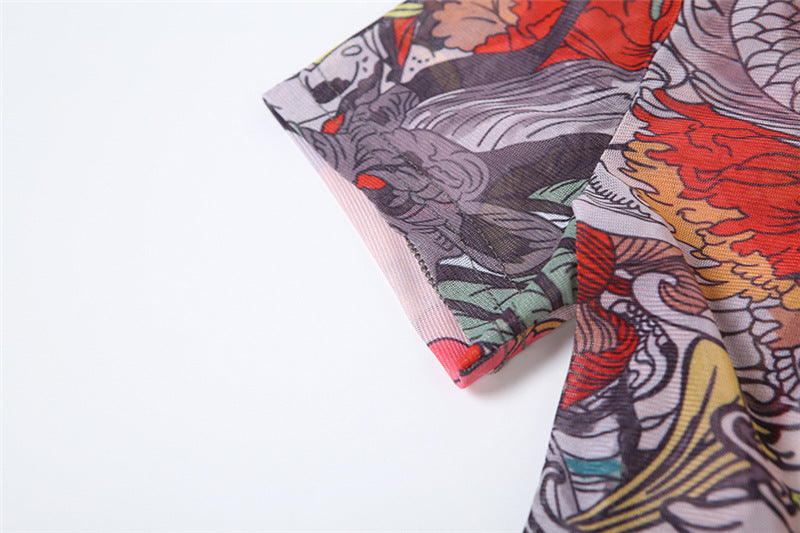 Summer Women sexy backless print see-through mesh jumpsuit 12