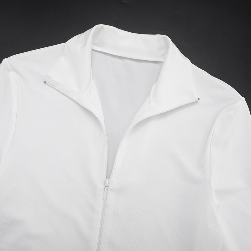 Women Autumn/Winter Stand Collar Zippered Top Shorts with Three-Piece Knee Pads 30