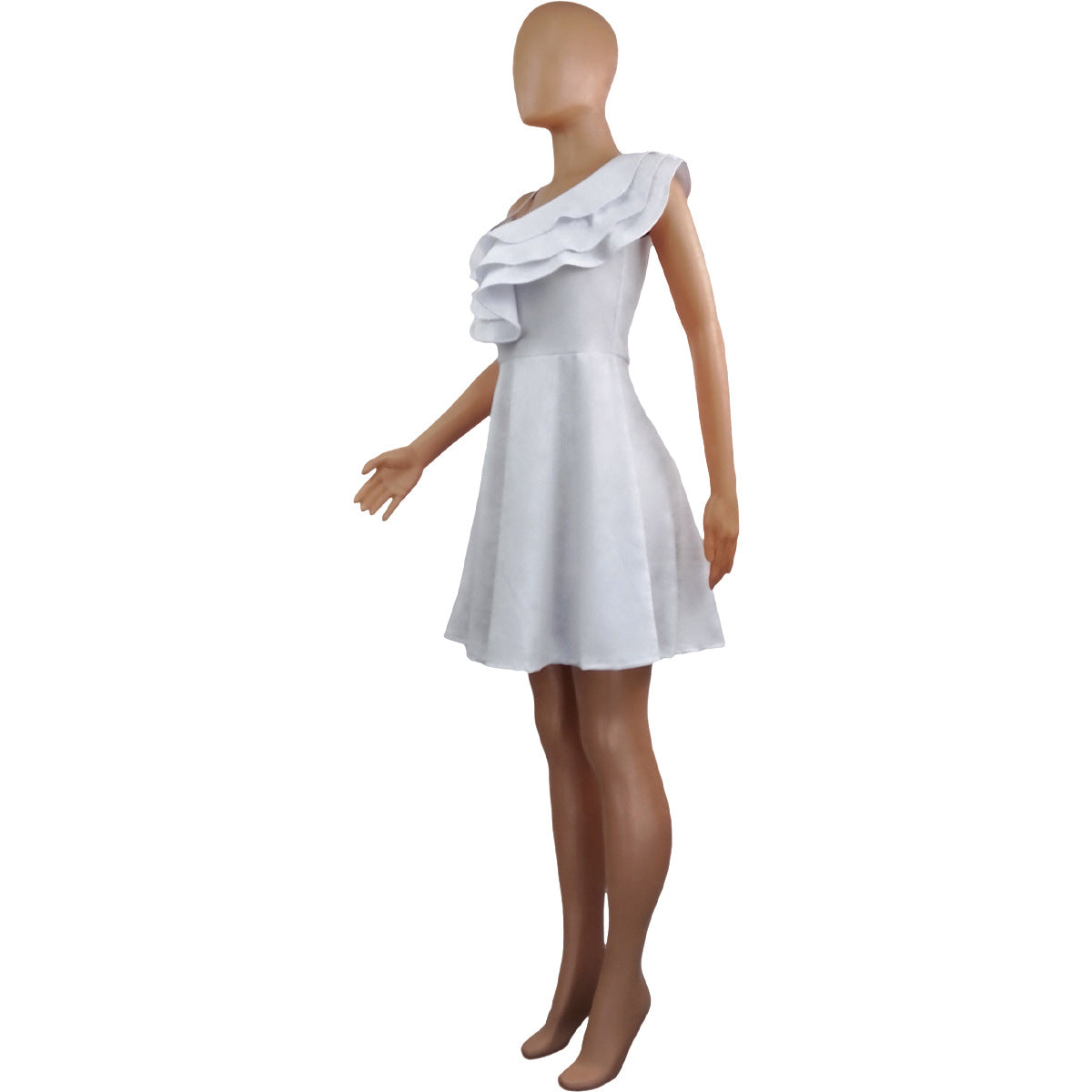 Women's Summer Solid Color Sexy Low Back Ruffle Strap Dress 6