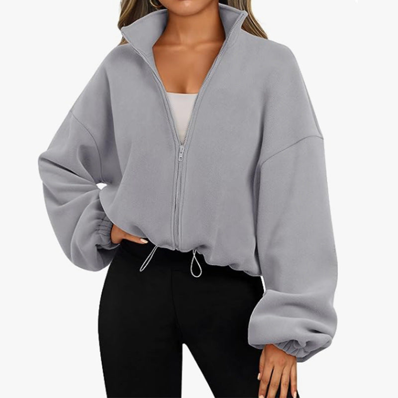 Women's Spring Loose Stand Collar Zipper Top 6