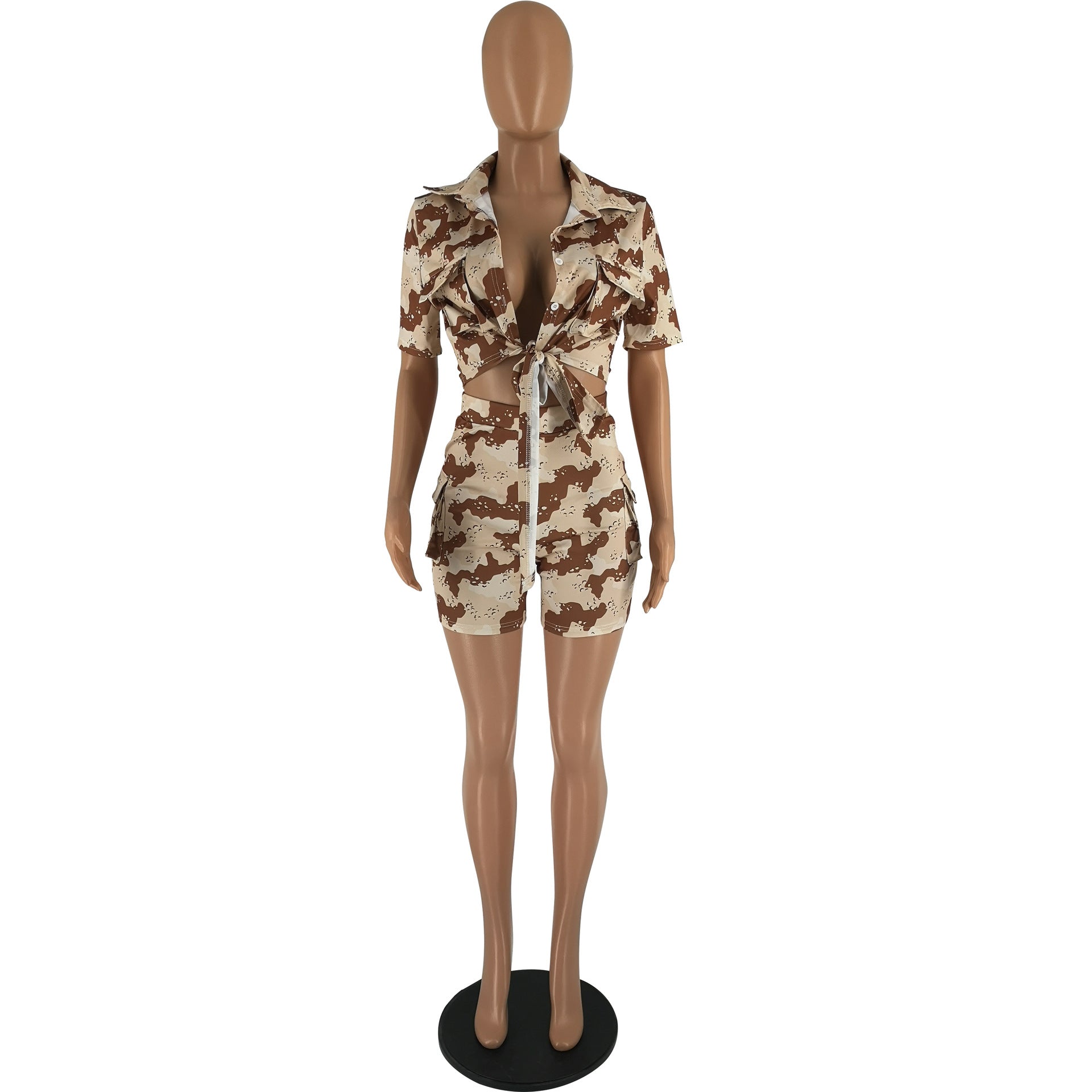 Women's Camouflage Shirt Short Sleeve Shorts Two-Piece Set 8