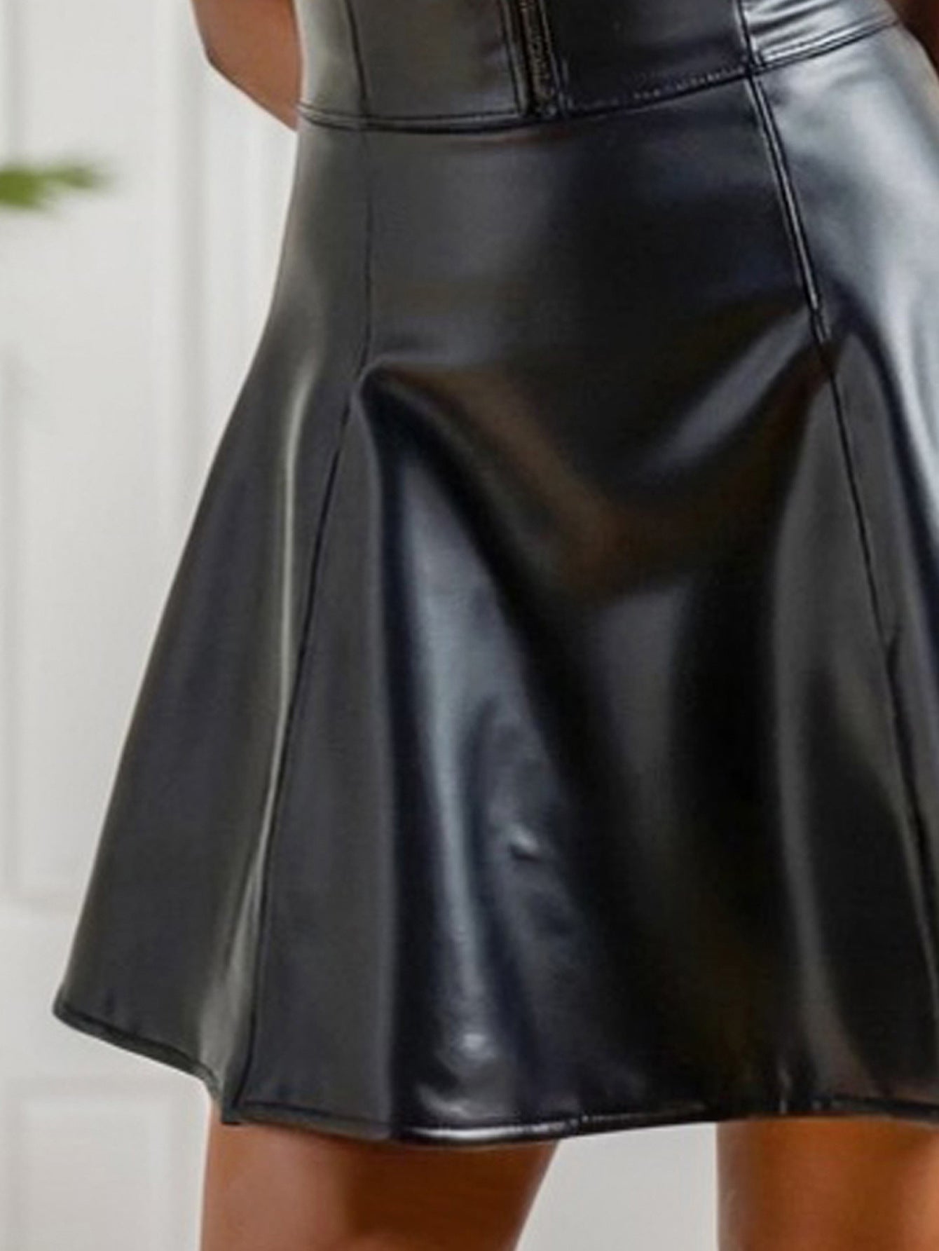 Women V-neck Backless Sexy Pu Leather Dress 6