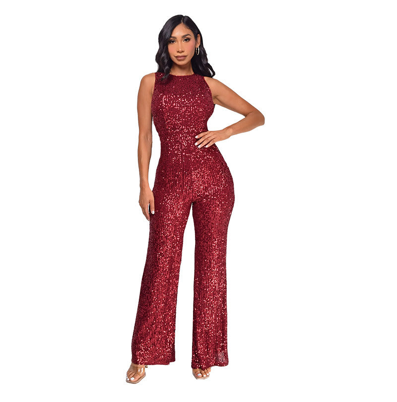 Sleeveless Sequin Round Neck Slim Fit Women's Jumpsuit 13