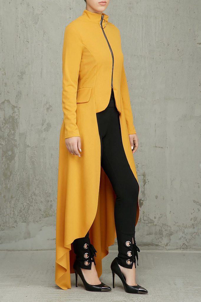 Spring Long-Sleeved High-Neck Slim Zipper Irregular Long Dress 40