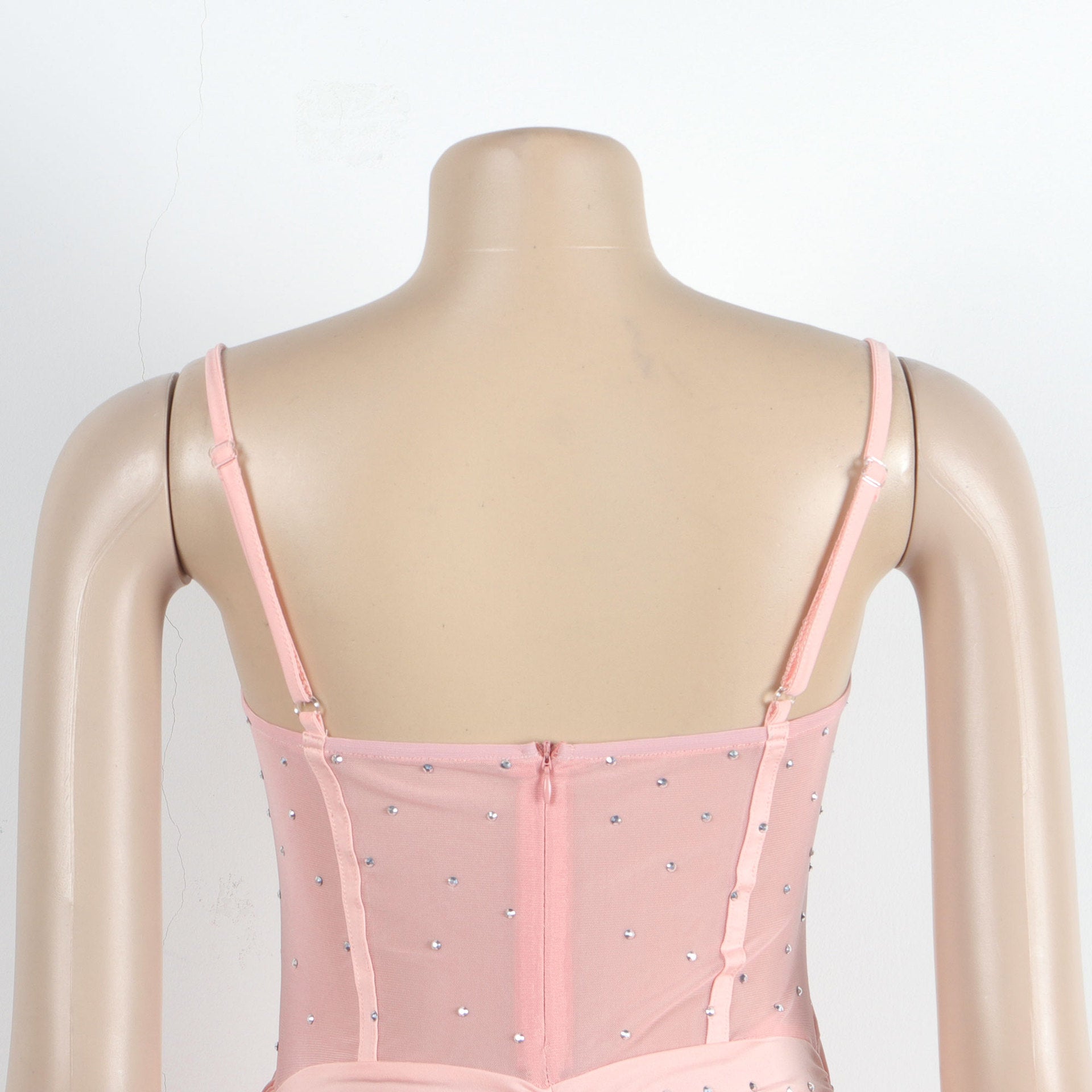 Sexy Slim Beaded Patchwork Sling Pleated Bodycon Dress 11