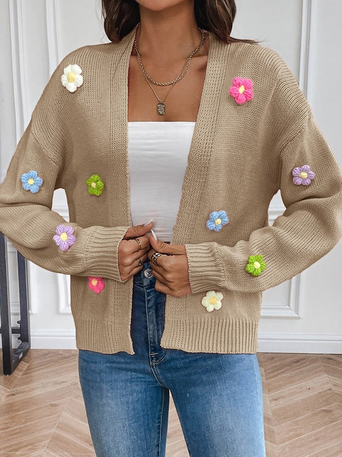 Flower Sweet Knitting Cardigan Sweater Jacket For Women Lazy Style Casual Loose Sweater 7
