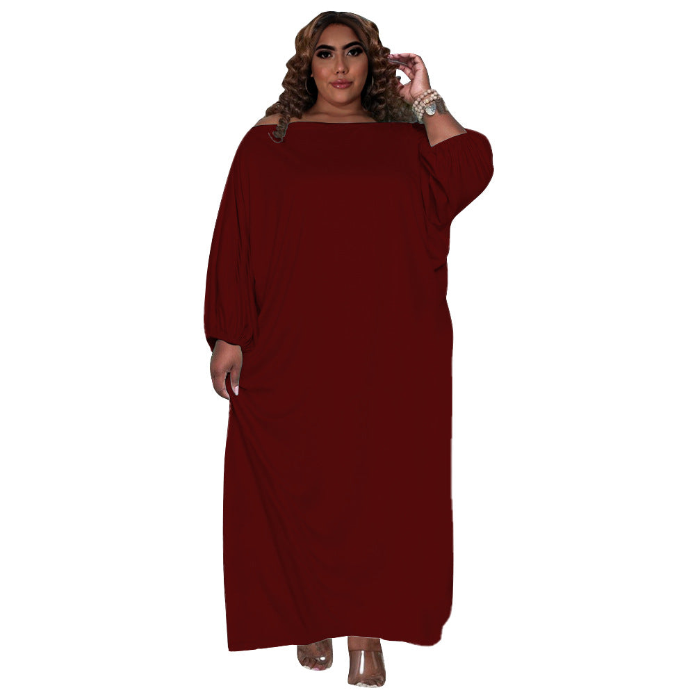 Plus Size Women Solid Off Shoulder Loose Dress 16