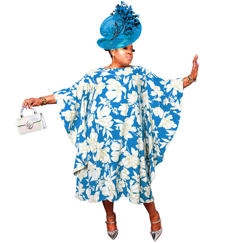 Women's Slit Multicolor Skirt Kimono Sleeves Plus Size Dress Loose Nightclub Dress 7