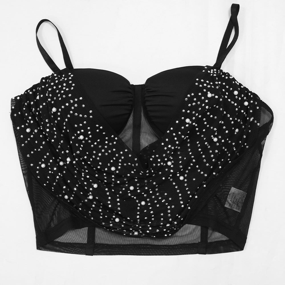 Fashionable Halter Top Bodycon Skirt Beaded Two-Piece Set For Women 14