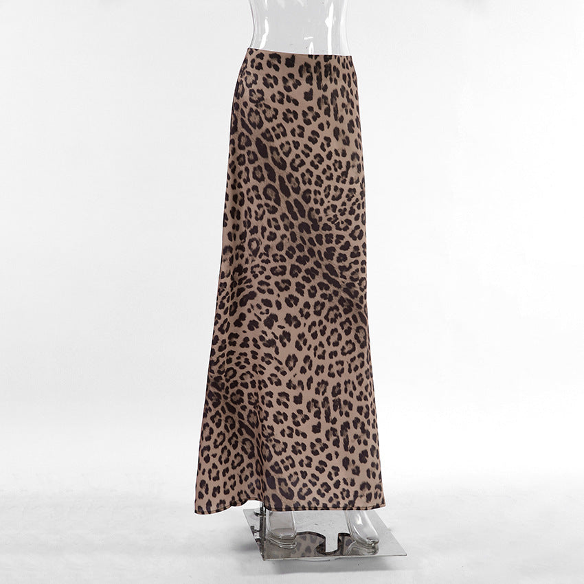 Women leopard print satin fishtail skirt 10