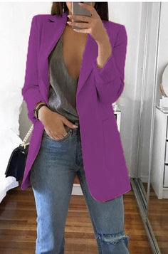 Spring Fall Women's Long Sleeve Plain Pocket Cardigan Blazer Jacket 7