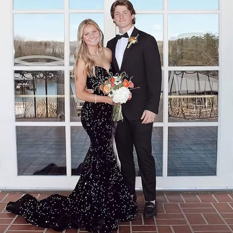 Women Sequined Ball Party Fishtail Shining V Neck Evening Dress（Processing time need 3-6 days） 24