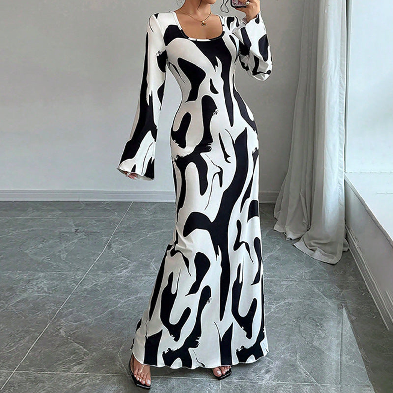 Elegant Floral Bell Sleeve Maxi Dress Womenƒ??s Chic Fall Winter Dress 7