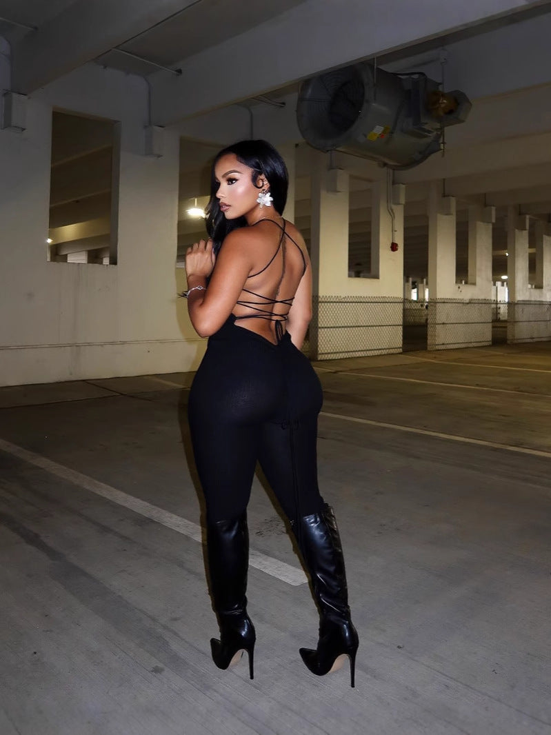 Women summer sexy Solid suspender Backless Strapless Jumpsuit 5