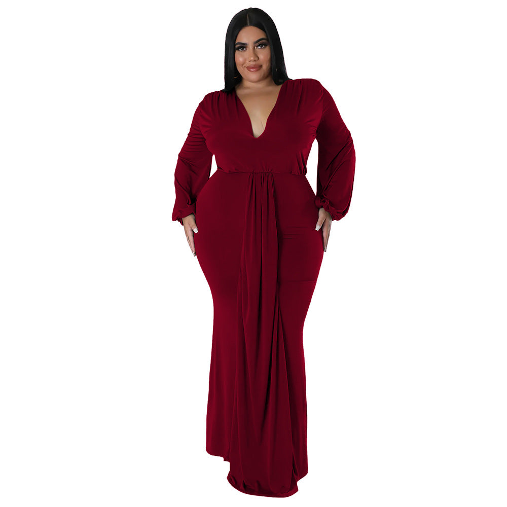 Fall Fashion Plus Size Women's Sexy Nightclub Dress Irregular V-Neck Dress 20