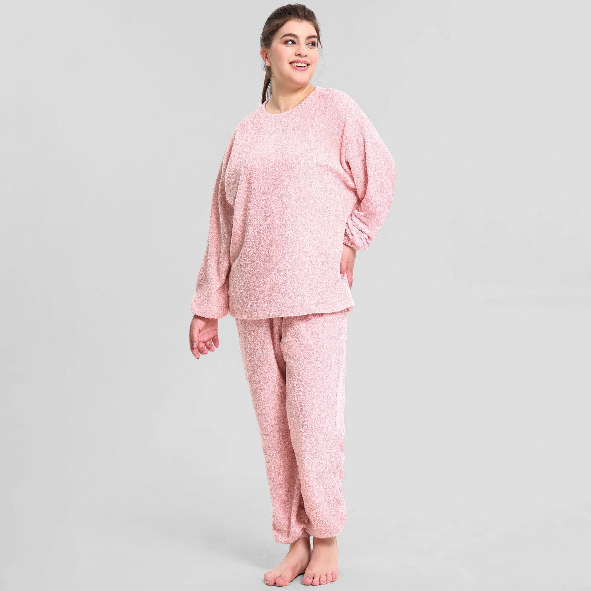Plus Size Women Cloud Velvet Warm Plus Velvet Lounge Clothes Two-piece Set 4