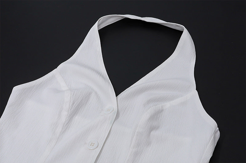 Women sexy V-neck Halter Neck Top and slit skirt two-piece set 11