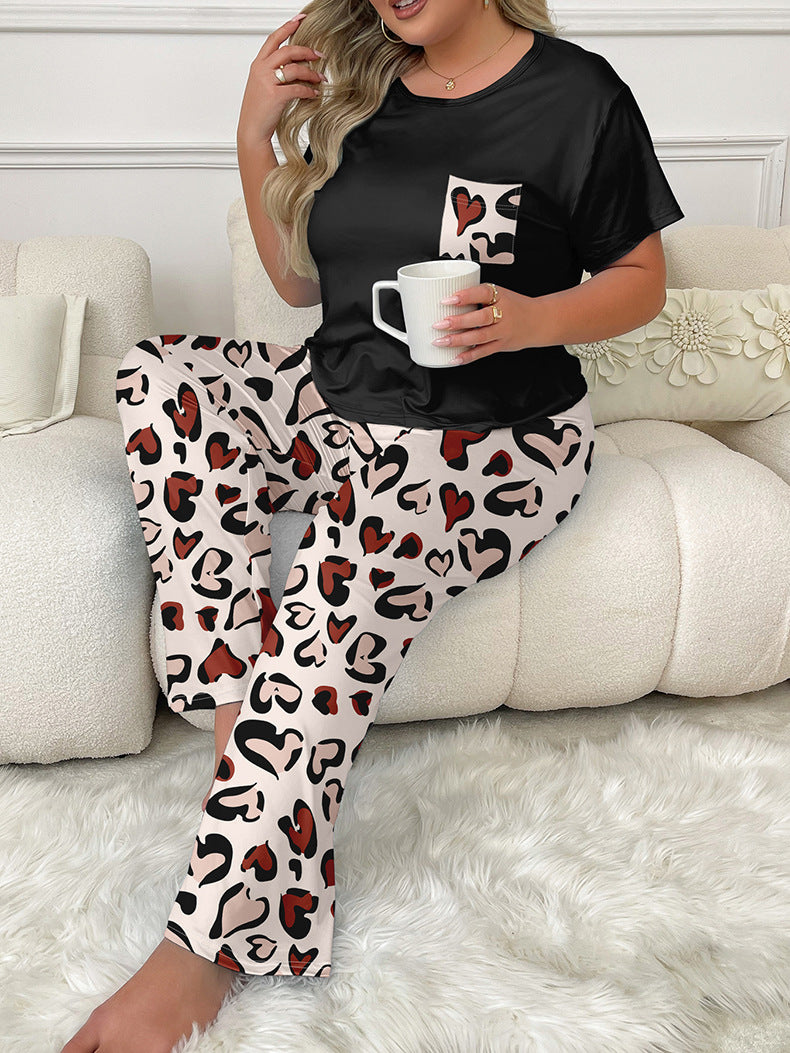 Women's Home Clothes Heart Print Short Sleeve Pants Set Plus Size Pajamas 6