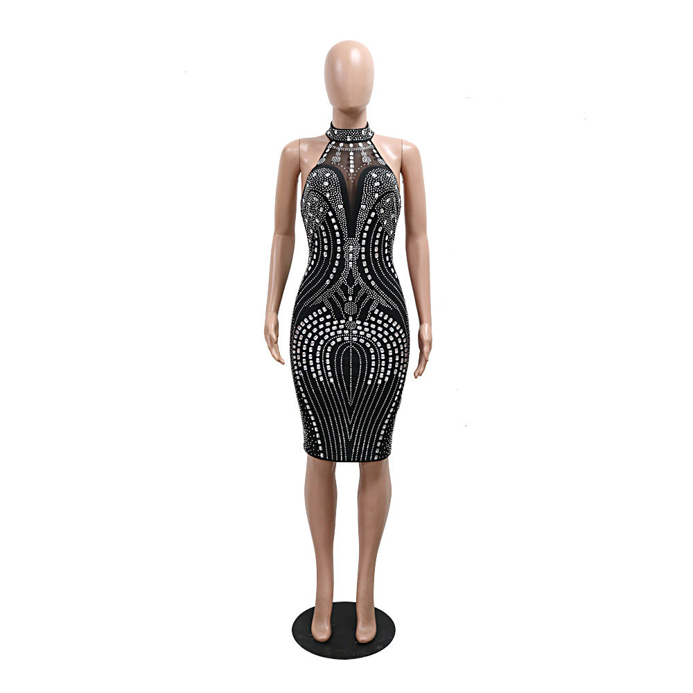 Low Back Sleeveless Mesh Patchwork Beaded Party Dress 9