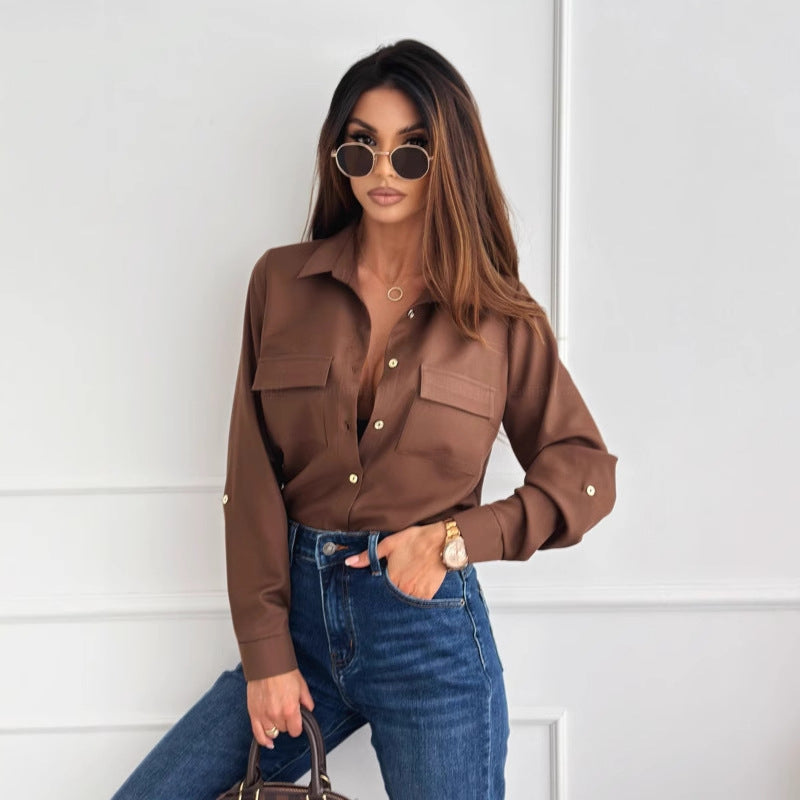Autumn Fashion Solid Color Button Long-Sleeved Shirt 8