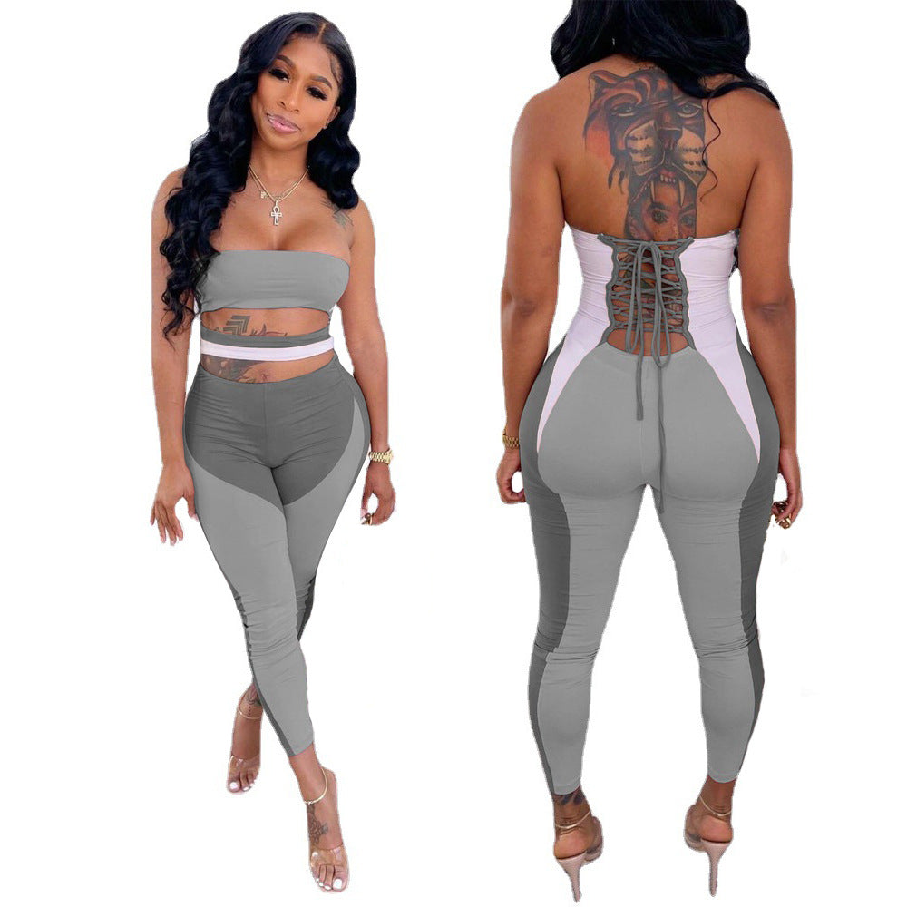 Women's Sexy Print Lace-Up Hollow Waist Strapless Jumpsuit 5