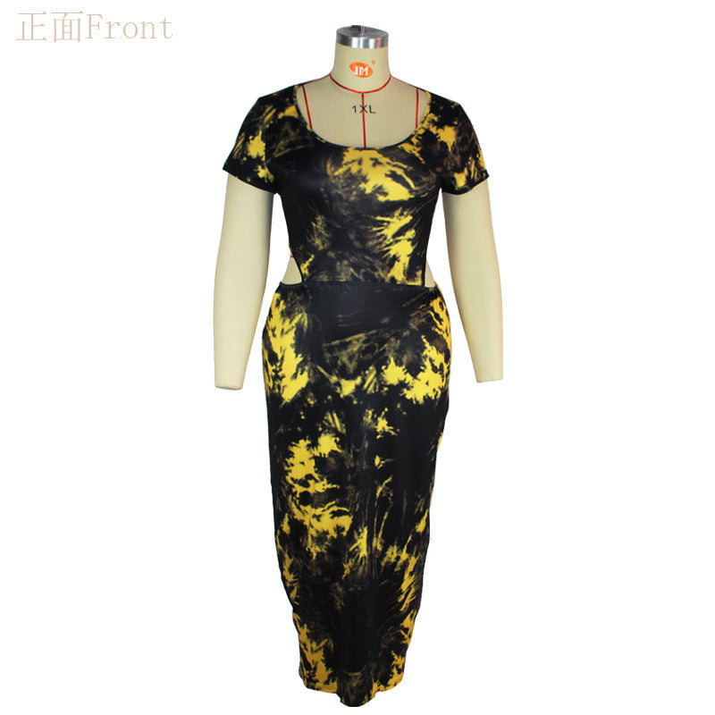 Plus Size Women Spring Round Neck Printed Maxi Dress 4