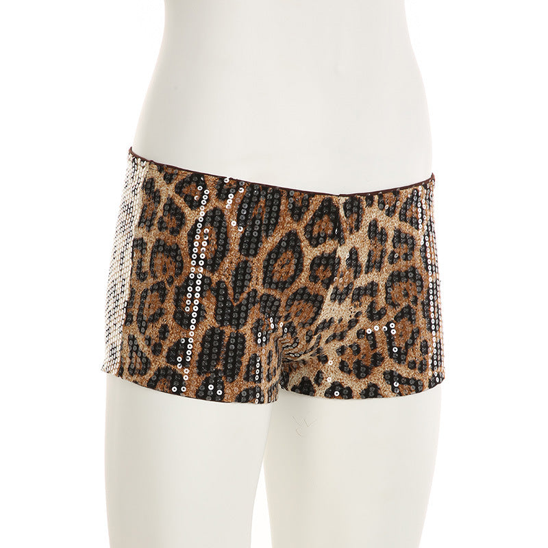 Spring Women's Leopard Print Sequins High Waist Tight Fitting Sexy Shorts Women 19