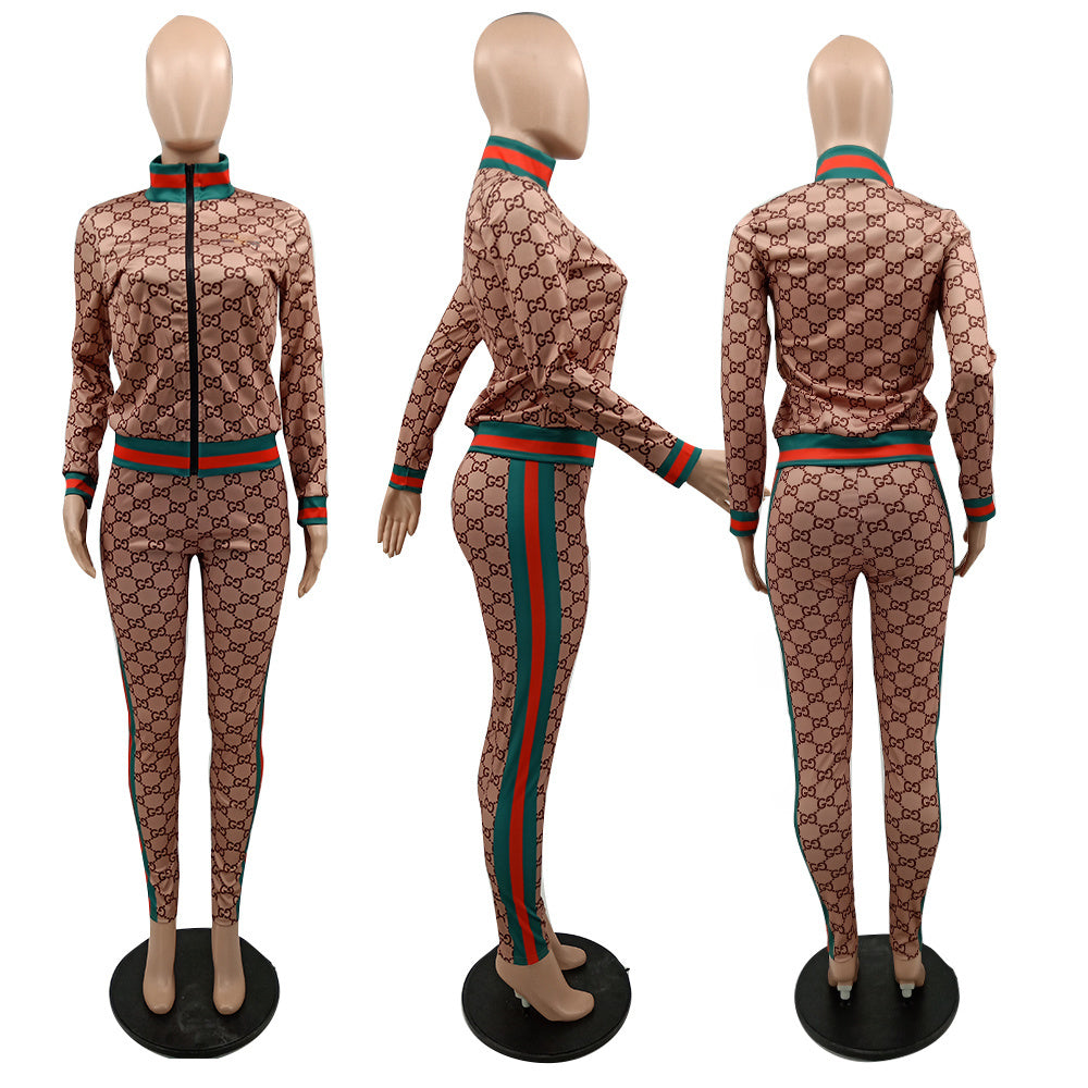 Women's Casual Chic Fashion Trendy Slim Fit Zipper Autumn Winter Jacket Two-Piece Pants Set 8