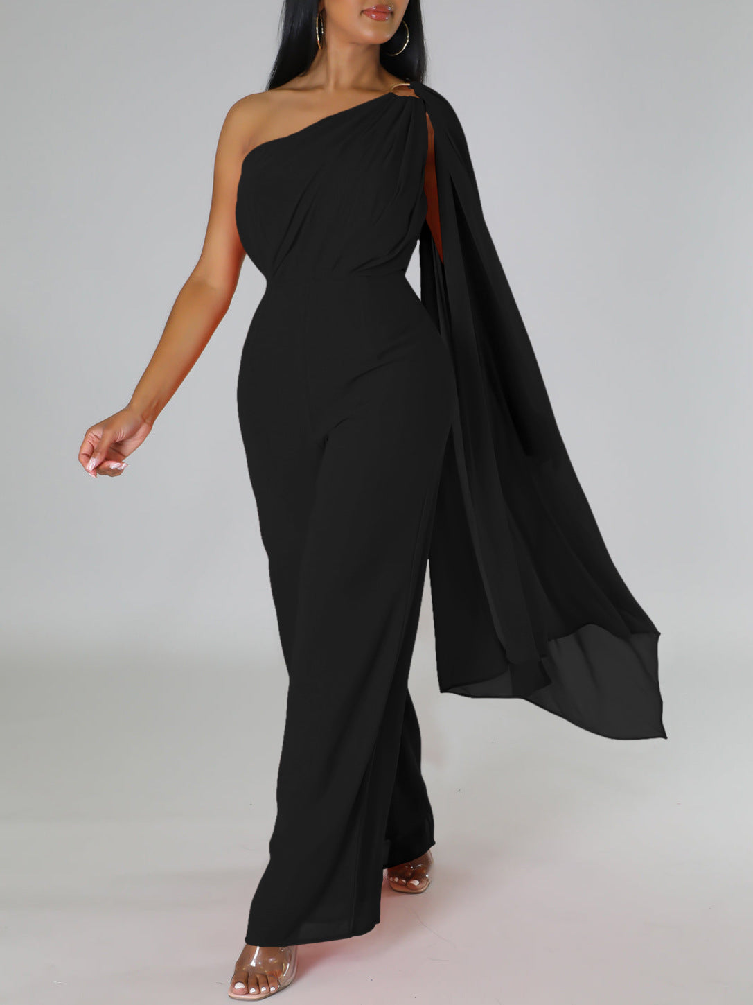 African Women's Solid Color Sexy One Shoulder Formal Party Fashion Jumpsuit 9